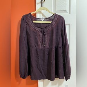 NWT Sonoma Embroidered purple blouse Large